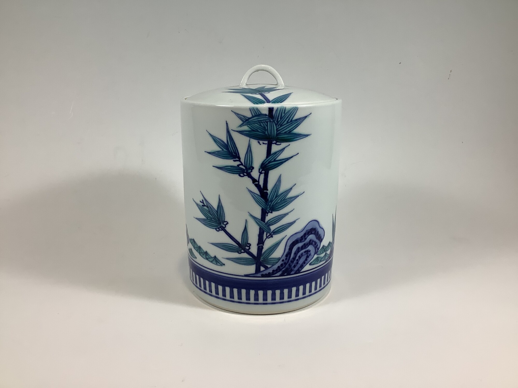 茶道具 水指「色絵岩竹水指」『御室窯(作) 』共箱 美品